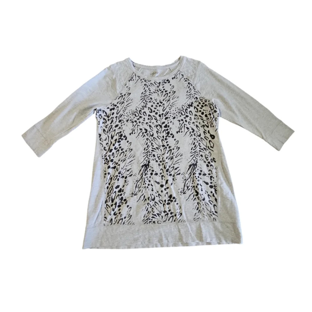 Style & Co Sport Top Womens L Gray Animal Print Raglan French Terry Cotton